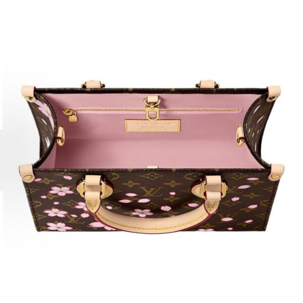 LOUIS VUITTON x Takumi Murakami Onthego CHERRY BLOSSOM gold metal accessories shoulder handbag for women brown